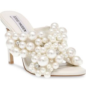 Steve Madden White Pearl Embellished Mules